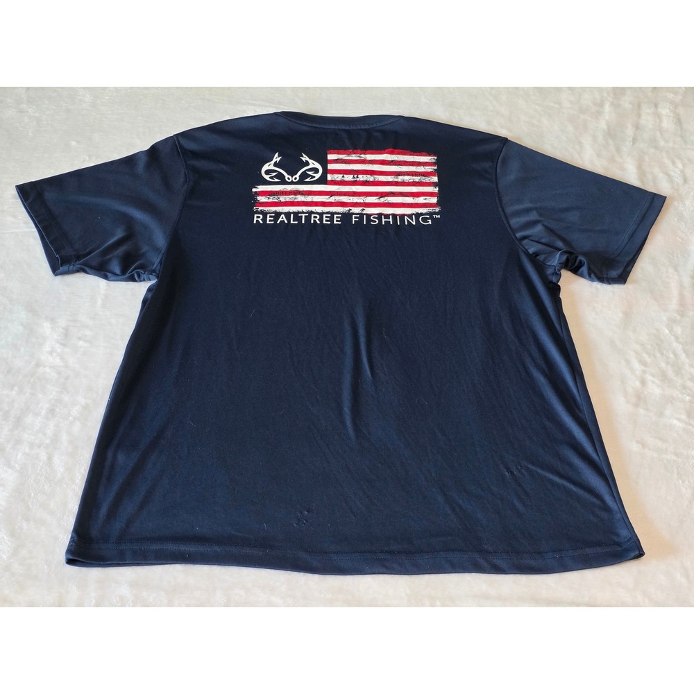 Realtree Fishing Mens XXL Navy Blue American Flag Performance T-Shirt Colosseum
